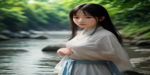 泳池边女性坐姿展示最小比基尼高腰复古款下装，蓝色池水波光作背景