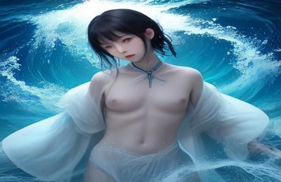 海边沙滩上模特搭配薄纱罩衫展示最小比基尼三角绑带款度假造型